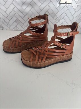 Sam Edelman Woven Leather Platform Sandals in Cognac